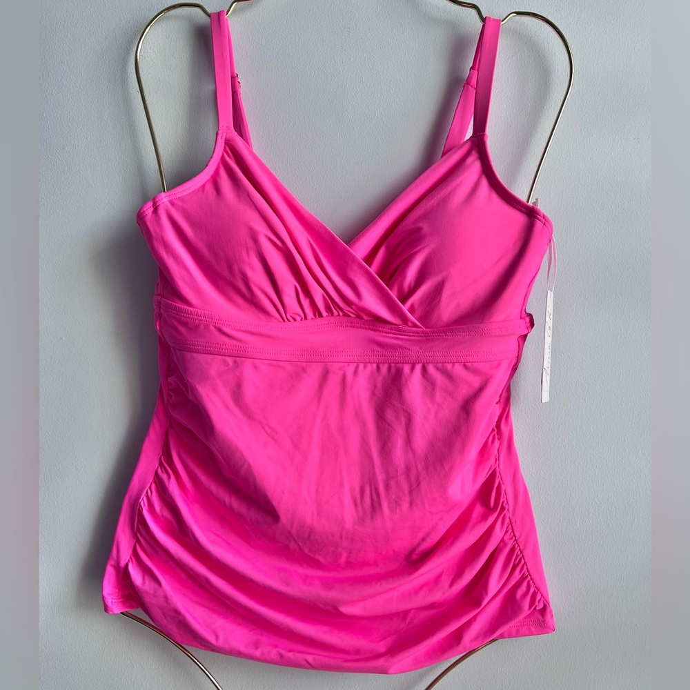 Anne Cole Hot Pink Ruched Tankini Top